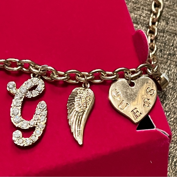 Final Markdown- Guess Gold Bling G Cross Rhinestone Choker Charm Chain - Picture 11 of 16